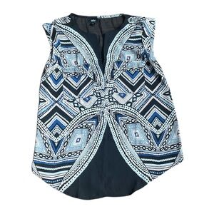 Mossimo Womens Sleeveless Top Shirt Sz XS  Black Blue White Print NWOT
